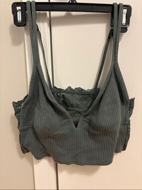 aerie Ribbed Lace-Back Bralette - Olive